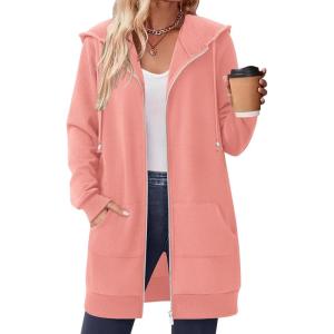 image:imageZeagoo Womens Zip Up Hoodies Long Tunic Sweatshirts Oversized Fleece Casual Long Sleeve 2024 Fall Hoodie Jacket Coat01 Pink