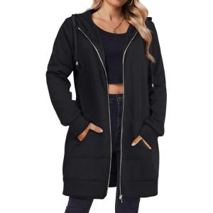 image:imageZeagoo Womens Zip Up Hoodies Long Tunic Sweatshirts Oversized Fleece Casual Long Sleeve 2024 Fall Hoodie Jacket Coat01black