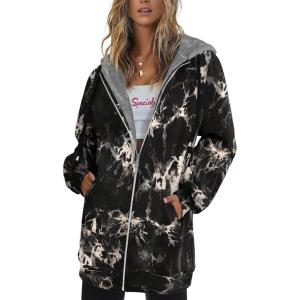 image:imageZeagoo Womens Zip Up Hoodies Long Tunic Sweatshirts Oversized Fleece Casual Long Sleeve 2024 Fall Hoodie Jacket CoatBlack Tie Dye Without Fleece