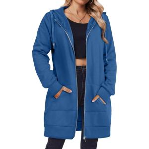 image:imageZeagoo Womens Zip Up Hoodies Long Tunic Sweatshirts Oversized Fleece Casual Long Sleeve 2024 Fall Hoodie Jacket CoatBlue