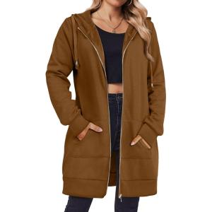 image:imageZeagoo Womens Zip Up Hoodies Long Tunic Sweatshirts Oversized Fleece Casual Long Sleeve 2024 Fall Hoodie Jacket CoatBrown