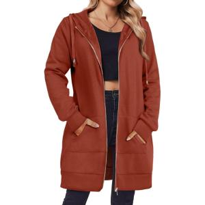 image:imageZeagoo Womens Zip Up Hoodies Long Tunic Sweatshirts Oversized Fleece Casual Long Sleeve 2024 Fall Hoodie Jacket CoatCaramel