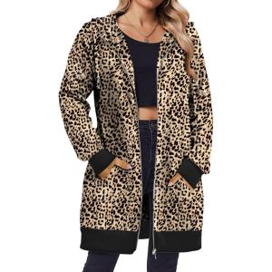 image:imageZeagoo Womens Zip Up Hoodies Long Tunic Sweatshirts Oversized Fleece Casual Long Sleeve 2024 Fall Hoodie Jacket CoatLeopard Print