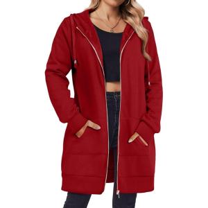 image:imageZeagoo Womens Zip Up Hoodies Long Tunic Sweatshirts Oversized Fleece Casual Long Sleeve 2024 Fall Hoodie Jacket CoatRed