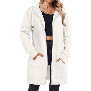 image:imageZeagoo Womens Zip Up Hoodies Long Tunic Sweatshirts Oversized Fleece Casual Long Sleeve 2024 Fall Hoodie Jacket CoatWhite