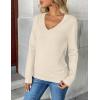 image:imageZeagoo Womens 2026 Fall V Neck Sweater Trendy Long Sleeve Casual Lightweight Ribbed Knit Pullover TopsApricot
