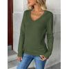 image:imageZeagoo Womens 2026 Fall V Neck Sweater Trendy Long Sleeve Casual Lightweight Ribbed Knit Pullover TopsArmy Green