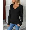 image:imageZeagoo Womens 2026 Fall V Neck Sweater Trendy Long Sleeve Casual Lightweight Ribbed Knit Pullover TopsBlack