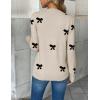 image:imageZeagoo Womens 2026 Fall V Neck Sweater Trendy Long Sleeve Casual Lightweight Ribbed Knit Pullover TopsBowknot Apricot