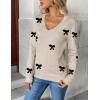 image:imageZeagoo Womens 2026 Fall V Neck Sweater Trendy Long Sleeve Casual Lightweight Ribbed Knit Pullover TopsBowknot Apricot
