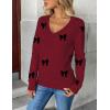 image:imageZeagoo Womens 2026 Fall V Neck Sweater Trendy Long Sleeve Casual Lightweight Ribbed Knit Pullover TopsBowknot Red