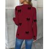 image:imageZeagoo Womens 2026 Fall V Neck Sweater Trendy Long Sleeve Casual Lightweight Ribbed Knit Pullover TopsBowknot Red