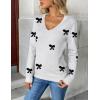image:imageZeagoo Womens 2026 Fall V Neck Sweater Trendy Long Sleeve Casual Lightweight Ribbed Knit Pullover TopsBowknot White
