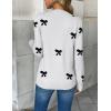 image:imageZeagoo Womens 2026 Fall V Neck Sweater Trendy Long Sleeve Casual Lightweight Ribbed Knit Pullover TopsBowknot White