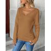 image:imageZeagoo Womens 2026 Fall V Neck Sweater Trendy Long Sleeve Casual Lightweight Ribbed Knit Pullover TopsBrown