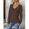 image:imageZeagoo Womens 2026 Fall V Neck Sweater Trendy Long Sleeve Casual Lightweight Ribbed Knit Pullover TopsDark Brown