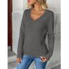 image:imageZeagoo Womens 2026 Fall V Neck Sweater Trendy Long Sleeve Casual Lightweight Ribbed Knit Pullover TopsDark Gray