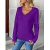 image:imageZeagoo Womens 2026 Fall V Neck Sweater Trendy Long Sleeve Casual Lightweight Ribbed Knit Pullover TopsDark Purple