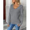 image:imageZeagoo Womens 2026 Fall V Neck Sweater Trendy Long Sleeve Casual Lightweight Ribbed Knit Pullover TopsGray