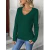 image:imageZeagoo Womens 2026 Fall V Neck Sweater Trendy Long Sleeve Casual Lightweight Ribbed Knit Pullover TopsGreen