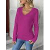 image:imageZeagoo Womens 2026 Fall V Neck Sweater Trendy Long Sleeve Casual Lightweight Ribbed Knit Pullover TopsHot Pink