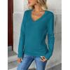 image:imageZeagoo Womens 2026 Fall V Neck Sweater Trendy Long Sleeve Casual Lightweight Ribbed Knit Pullover TopsLake Blue