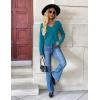 image:imageZeagoo Womens 2026 Fall V Neck Sweater Trendy Long Sleeve Casual Lightweight Ribbed Knit Pullover TopsLake Blue