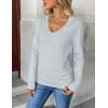 image:imageZeagoo Womens 2026 Fall V Neck Sweater Trendy Long Sleeve Casual Lightweight Ribbed Knit Pullover TopsLight Blue