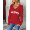 image:imageZeagoo Womens 2026 Fall V Neck Sweater Trendy Long Sleeve Casual Lightweight Ribbed Knit Pullover TopsMerry Chrismas