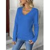 image:imageZeagoo Womens 2026 Fall V Neck Sweater Trendy Long Sleeve Casual Lightweight Ribbed Knit Pullover TopsSky Blue