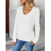 image:imageZeagoo Womens 2026 Fall V Neck Sweater Trendy Long Sleeve Casual Lightweight Ribbed Knit Pullover TopsWhite