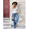 image:imageZeagoo Womens 2026 Fall V Neck Sweater Trendy Long Sleeve Casual Lightweight Ribbed Knit Pullover TopsWhite Stripe