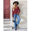 image:imageZeagoo Womens 2026 Fall V Neck Sweater Trendy Long Sleeve Casual Lightweight Ribbed Knit Pullover TopsWine Red