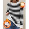 image:imageZeagoo Womens Fleece Sherpa Lined Sweater Mock Neck Long Sleeve Thermal Shirt 2026 Fall Winter Fuzzy Knit Jumper Tops SXXLWhite Black Stripe