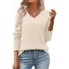 image:imageZeagoo Womens 2026 Fall V Neck Sweater Trendy Long Sleeve Casual Lightweight Ribbed Knit Pullover TopsApricot
