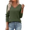 image:imageZeagoo Womens 2026 Fall V Neck Sweater Trendy Long Sleeve Casual Lightweight Ribbed Knit Pullover TopsArmy Green