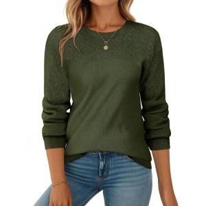 image:imageZeagoo Fall Sweaters for Women 2025 Casual Crewneck Knit Long Sleeve Loose Pullover Sweater Outfits TopsArmy Green