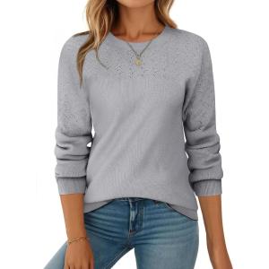 image:imageZeagoo Fall Sweaters for Women 2025 Casual Crewneck Knit Long Sleeve Loose Pullover Sweater Outfits TopsGray