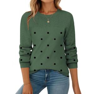 image:imageZeagoo Fall Sweaters for Women 2025 Casual Crewneck Knit Long Sleeve Loose Pullover Sweater Outfits TopsGreen Polka Dot