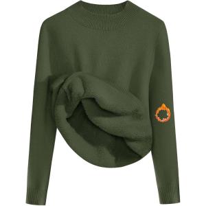 image:imageZeagoo Womens Fleece Sherpa Lined Sweater Mock Neck Long Sleeve Thermal Shirt 2026 Fall Winter Fuzzy Knit Jumper Tops SXXLArmy Green