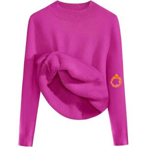 image:imageZeagoo Womens Fleece Sherpa Lined Sweater Mock Neck Long Sleeve Thermal Shirt 2026 Fall Winter Fuzzy Knit Jumper Tops SXXLHot Pink