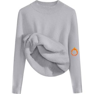 image:imageZeagoo Womens Fleece Sherpa Lined Sweater Mock Neck Long Sleeve Thermal Shirt 2026 Fall Winter Fuzzy Knit Jumper Tops SXXLLight Grey