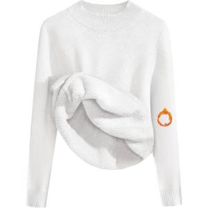 image:imageZeagoo Womens Fleece Sherpa Lined Sweater Mock Neck Long Sleeve Thermal Shirt 2026 Fall Winter Fuzzy Knit Jumper Tops SXXLWhite
