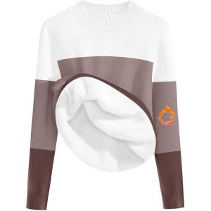 image:imageZeagoo Womens Fleece Sherpa Lined Sweater Mock Neck Long Sleeve Thermal Shirt 2026 Fall Winter Fuzzy Knit Jumper Tops SXXLWhite Khaki Brown