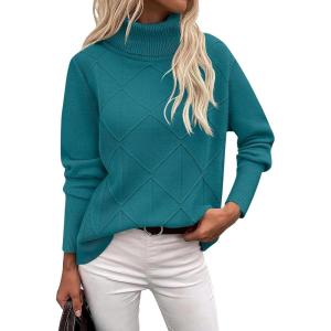 image:imageZeagoo Womens Turtleneck Sweater Fall Winter 2026 Long Sleeve Chunky Knitted Trendy Pullover TopsLake Blue
