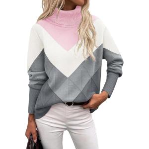 image:imageZeagoo Womens Turtleneck Sweater Fall Winter 2026 Long Sleeve Chunky Knitted Trendy Pullover TopsPink Gray