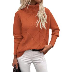 image:imageZeagoo Womens Turtleneck Sweater Fall Winter 2026 Long Sleeve Chunky Knitted Trendy Pullover TopsRust Red