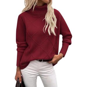 image:imageZeagoo Womens Turtleneck Sweater Fall Winter 2026 Long Sleeve Chunky Knitted Trendy Pullover TopsWine Red