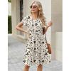 image:imageZeagoo Women Summer Dress 2026 Short Sleeve Aline Mini Dresses with Pockets Casual Swing Tshirt Dress Vocation Beach SundressBeige Print
