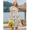 image:imageZeagoo Women Summer Dress 2026 Short Sleeve Aline Mini Dresses with Pockets Casual Swing Tshirt Dress Vocation Beach SundressBeige Print